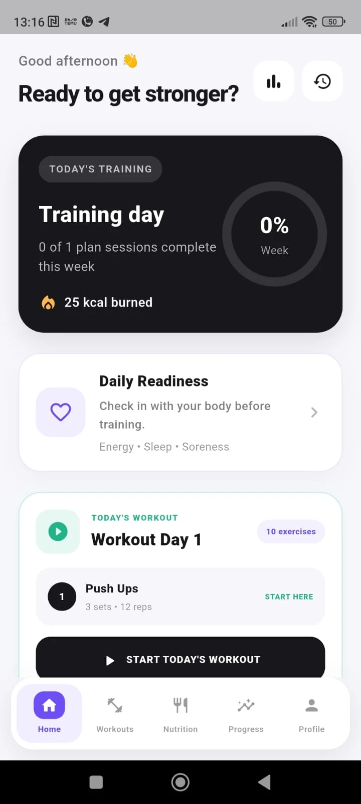 FitNova AI workout dashboard